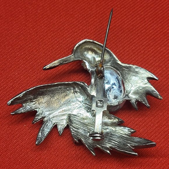 Vintage Hummingbird Crystal Chest Brooch Pin Gold Silver Tone - Picture 6 of 11